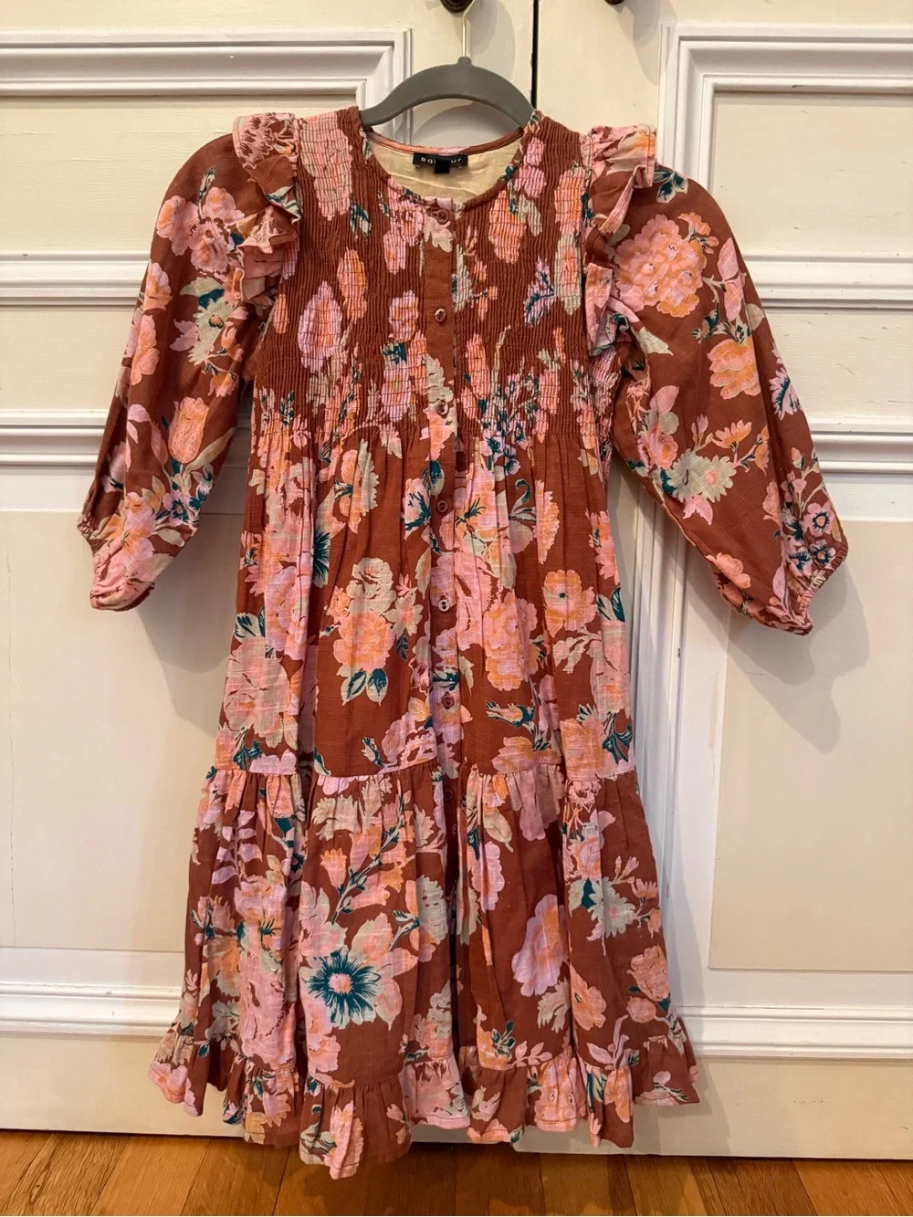 BONJOUR DIARIES Girls' Rust Floral Dress with Pink Blooms sz 10